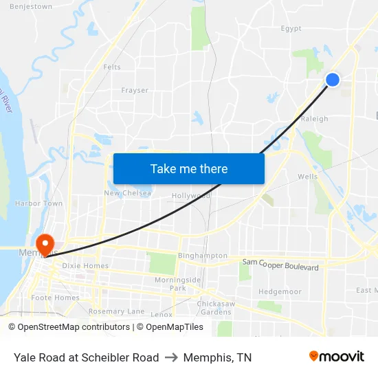 Yale Road at Scheibler Road to Memphis, TN map