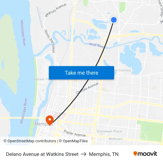 Delano Avenue at Watkins Street to Memphis, TN map