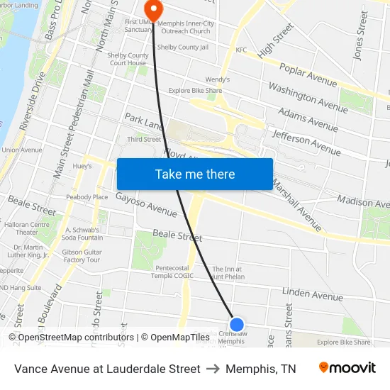 Vance Avenue at Lauderdale Street to Memphis, TN map