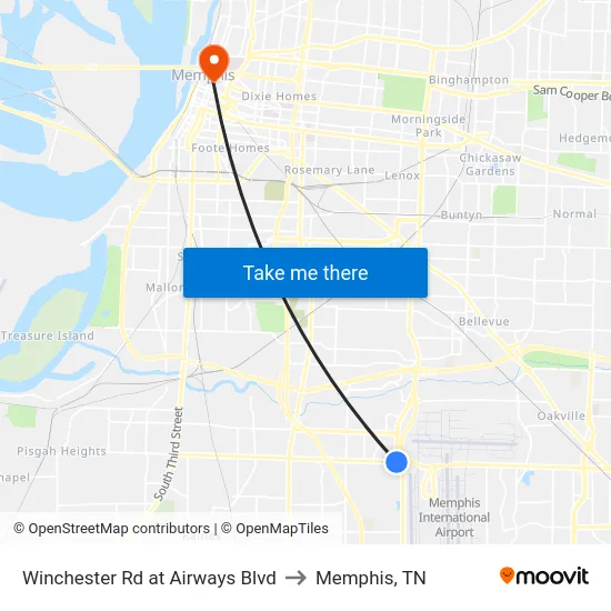 Winchester Rd at Airways Blvd to Memphis, TN map