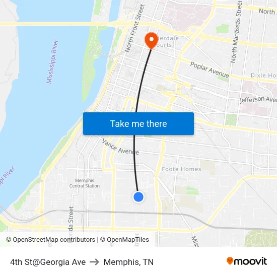 4th St@Georgia Ave to Memphis, TN map