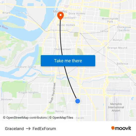 Graceland to FedExForum map