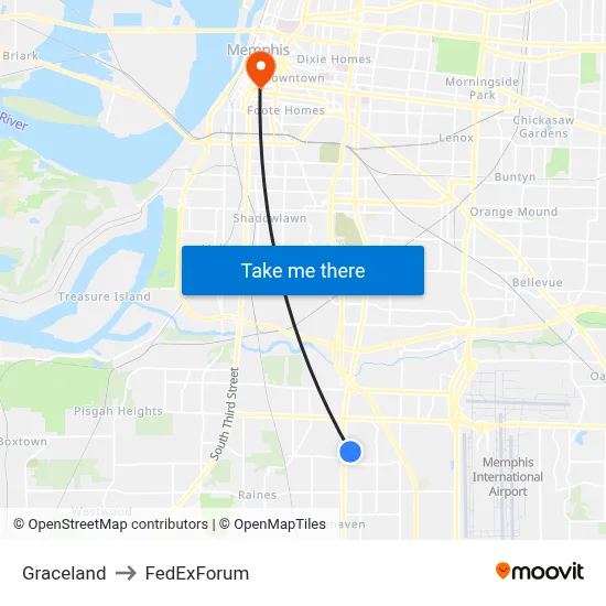 Graceland to FedExForum map