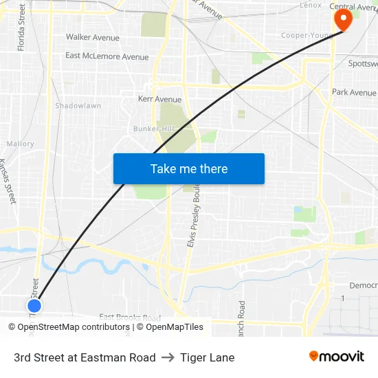 3rd Street at Eastman Road to Tiger Lane map