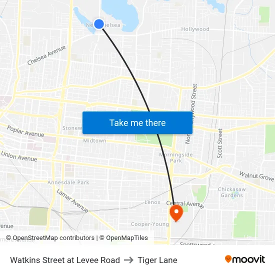 Watkins Street at Levee Road to Tiger Lane map