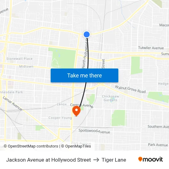 Jackson Avenue at Hollywood Street to Tiger Lane map