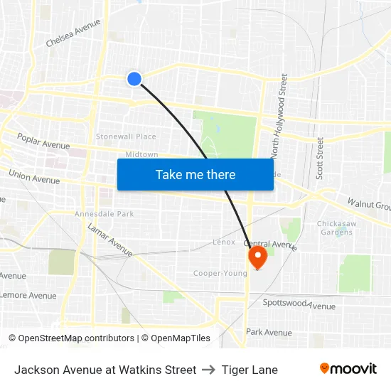 Jackson Avenue at Watkins Street to Tiger Lane map