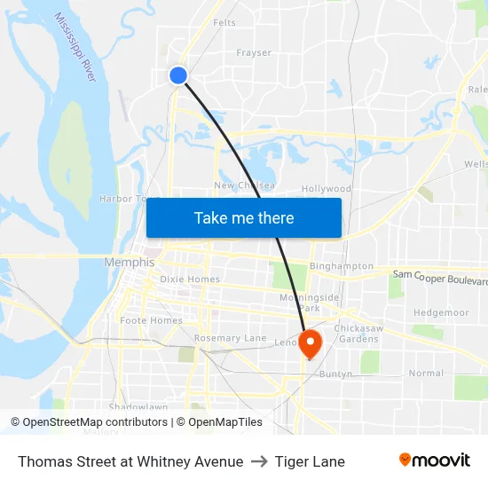 Thomas Street at Whitney Avenue to Tiger Lane map