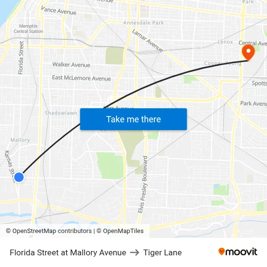 Florida Street at Mallory Avenue to Tiger Lane map