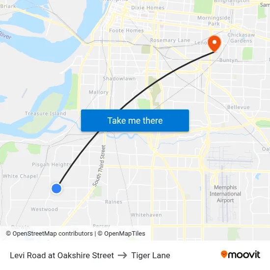 Levi Road at Oakshire Street to Tiger Lane map