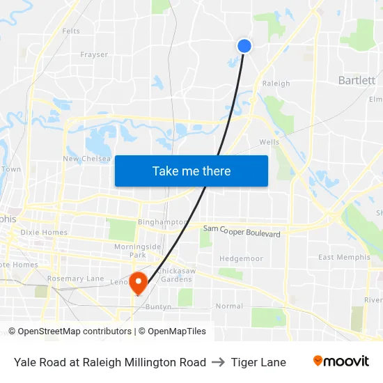 Yale Road at Raleigh Millington Road to Tiger Lane map