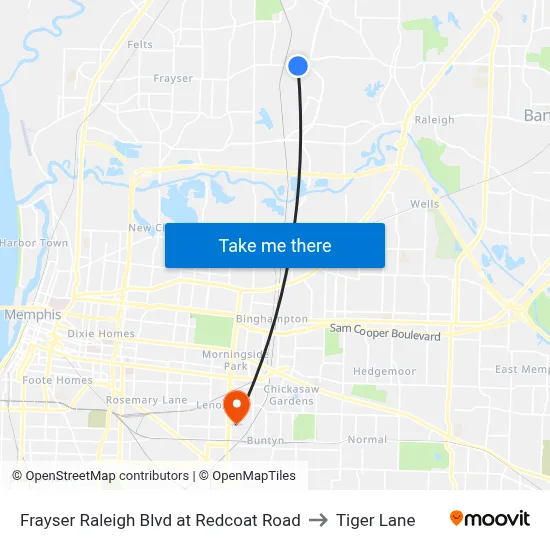 Frayser Raleigh Blvd at Redcoat Road to Tiger Lane map