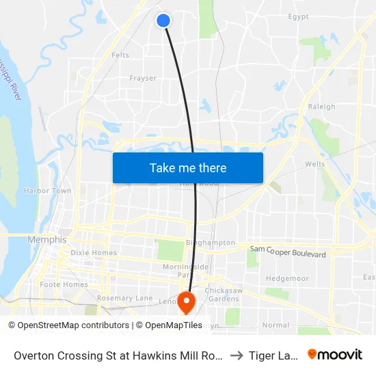 Overton Crossing St at Hawkins Mill Road to Tiger Lane map