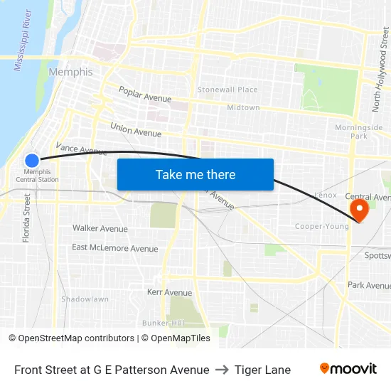 Front Street at G E Patterson Avenue to Tiger Lane map