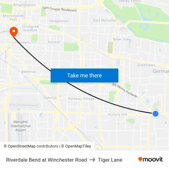 Riverdale Bend at Winchester Road to Tiger Lane map
