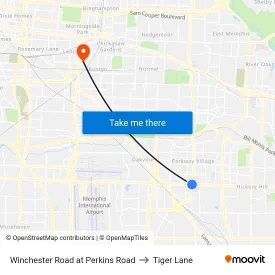 Winchester Road at Perkins Road to Tiger Lane map