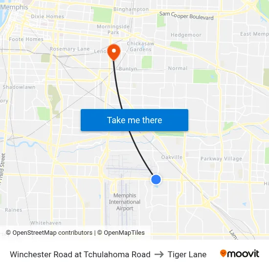 Winchester Road at Tchulahoma Road to Tiger Lane map