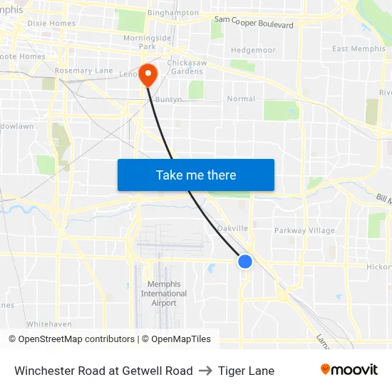 Winchester Road at Getwell Road to Tiger Lane map