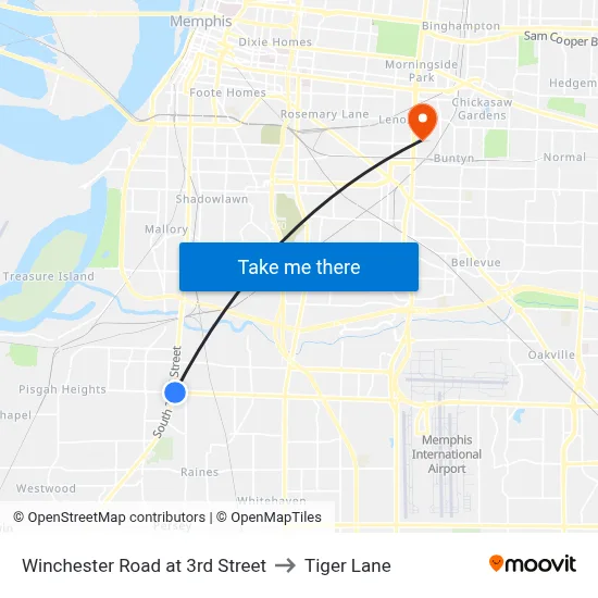 Winchester Road at 3rd Street to Tiger Lane map