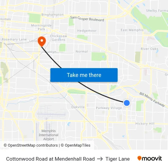 Cottonwood Road at Mendenhall Road to Tiger Lane map