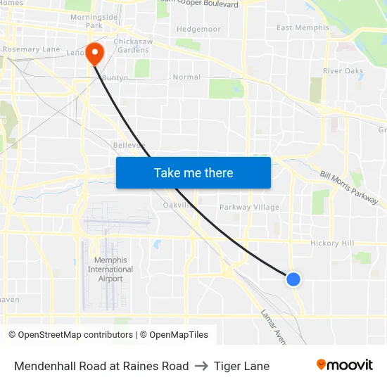 Mendenhall Road at Raines Road to Tiger Lane map