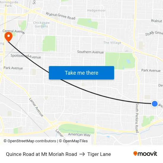 Quince Road at Mt Moriah Road to Tiger Lane map
