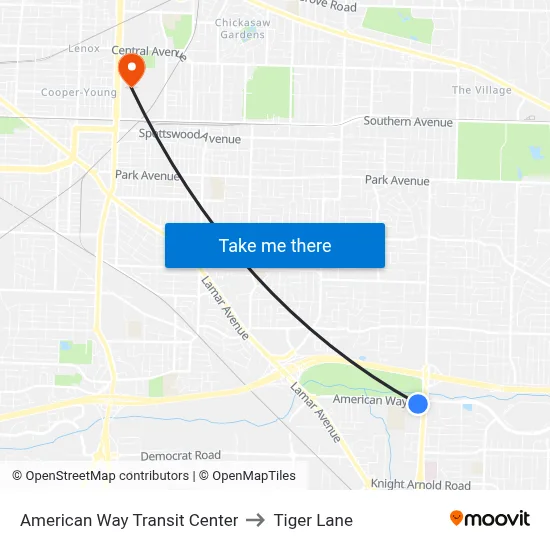 American Way Transit Center to Tiger Lane map