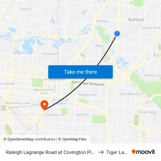 Raleigh Lagrange Road at Covington Pike to Tiger Lane map