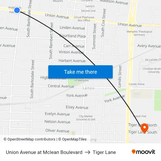 Union Avenue at Mclean Boulevard to Tiger Lane map