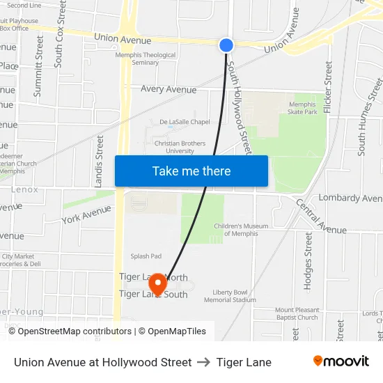 Union Avenue at Hollywood Street to Tiger Lane map