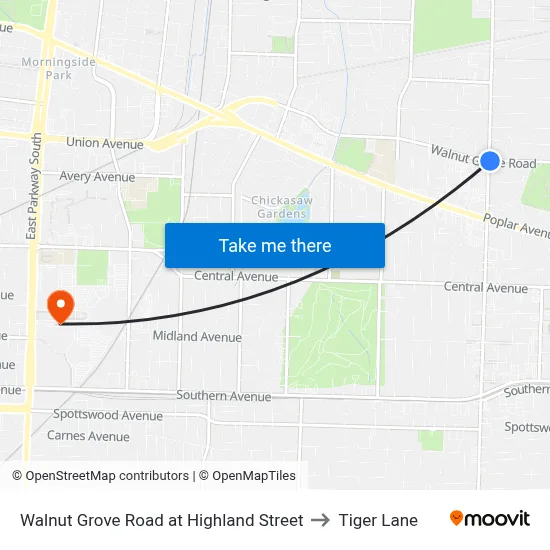 Walnut Grove Road at Highland Street to Tiger Lane map