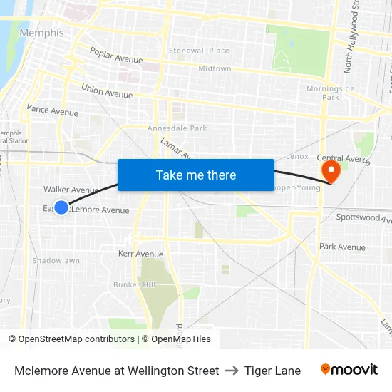 Mclemore Avenue at Wellington Street to Tiger Lane map