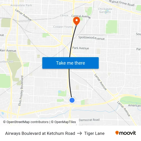 Airways Boulevard at Ketchum Road to Tiger Lane map