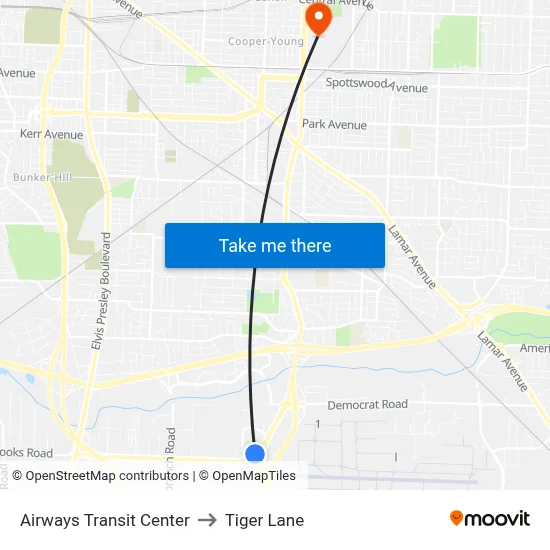 Airways Transit Center to Tiger Lane map