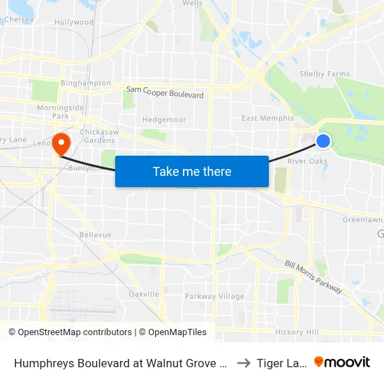 Humphreys Boulevard at Walnut Grove Road to Tiger Lane map