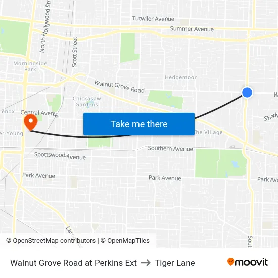 Walnut Grove Road at Perkins Ext to Tiger Lane map