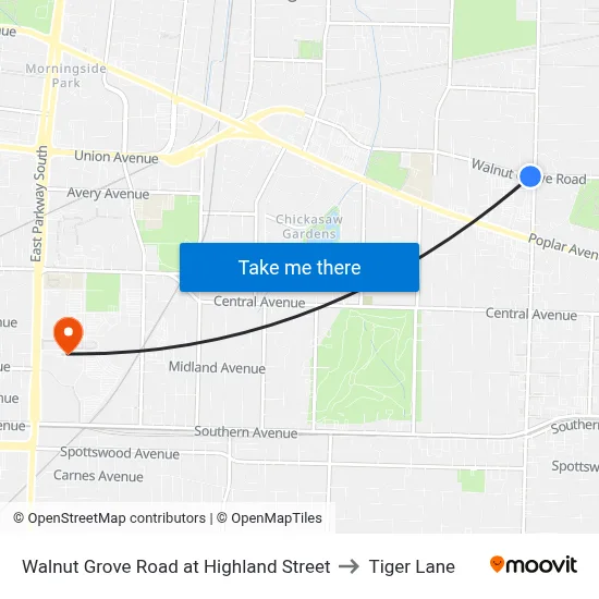 Walnut Grove Road at Highland Street to Tiger Lane map