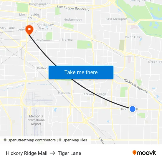 Hickory Ridge Mall to Tiger Lane map