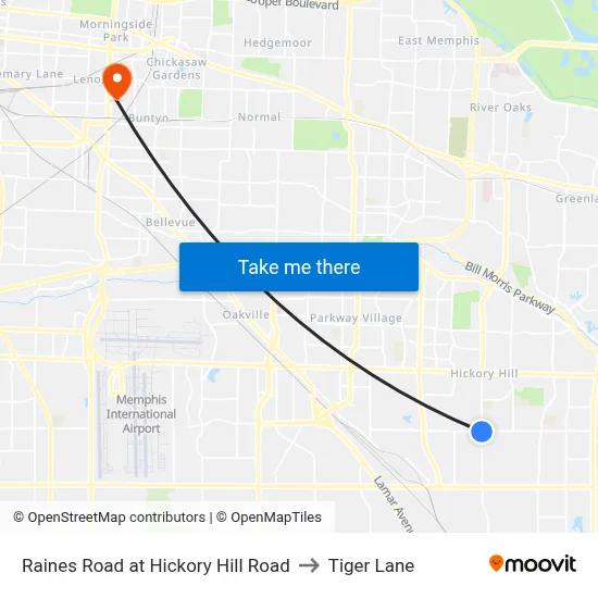 Raines Road at Hickory Hill Road to Tiger Lane map