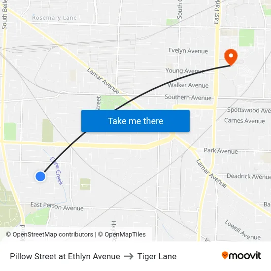 Pillow Street at Ethlyn Avenue to Tiger Lane map