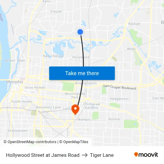 Hollywood Street at James Road to Tiger Lane map