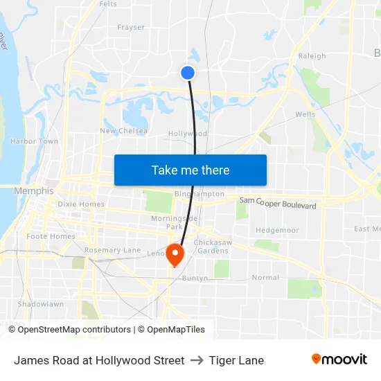 James Road at Hollywood Street to Tiger Lane map