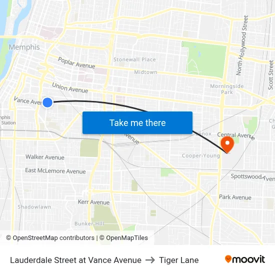 Lauderdale Street at Vance Avenue to Tiger Lane map