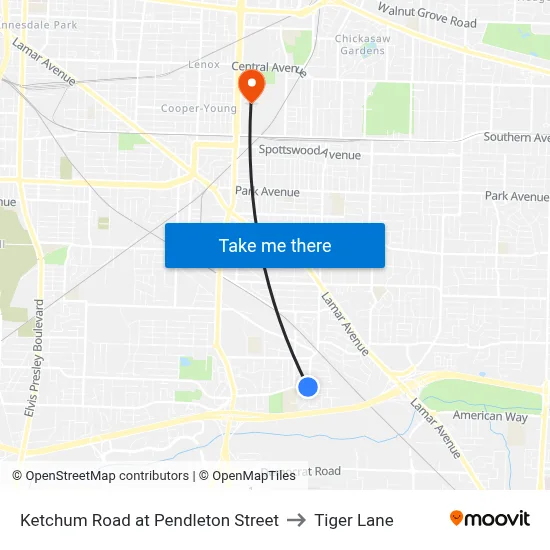 Ketchum Road at Pendleton Street to Tiger Lane map