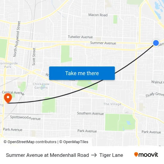 Summer Avenue at Mendenhall Road to Tiger Lane map