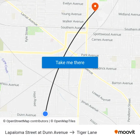 Lapaloma Street at Dunn Avenue to Tiger Lane map