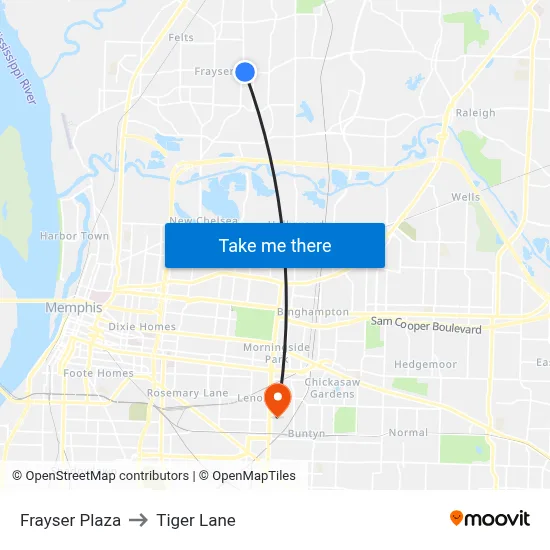 Frayser Plaza to Tiger Lane map