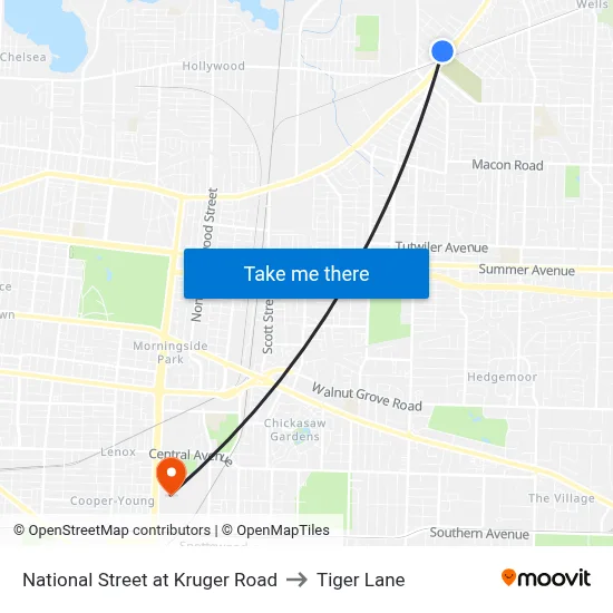 National Street at Kruger Road to Tiger Lane map