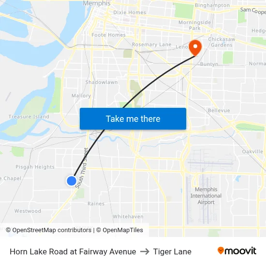 Horn Lake Road at Fairway Avenue to Tiger Lane map