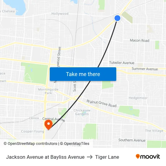 Jackson Avenue at Bayliss Avenue to Tiger Lane map
